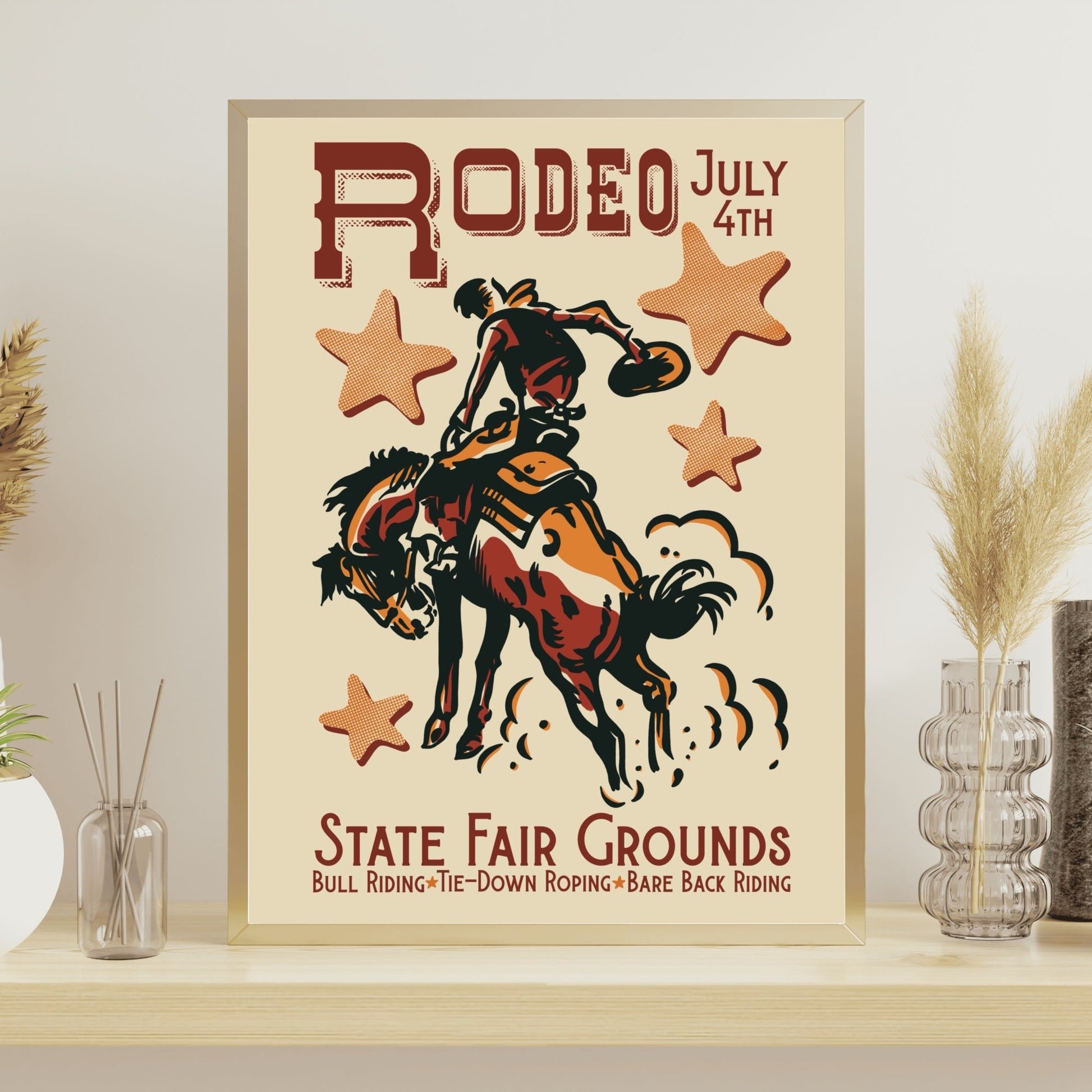 Retro Western State Fair Rodeo Cowboy Wall Art - Atomic Digital ArtDigital Wall Art