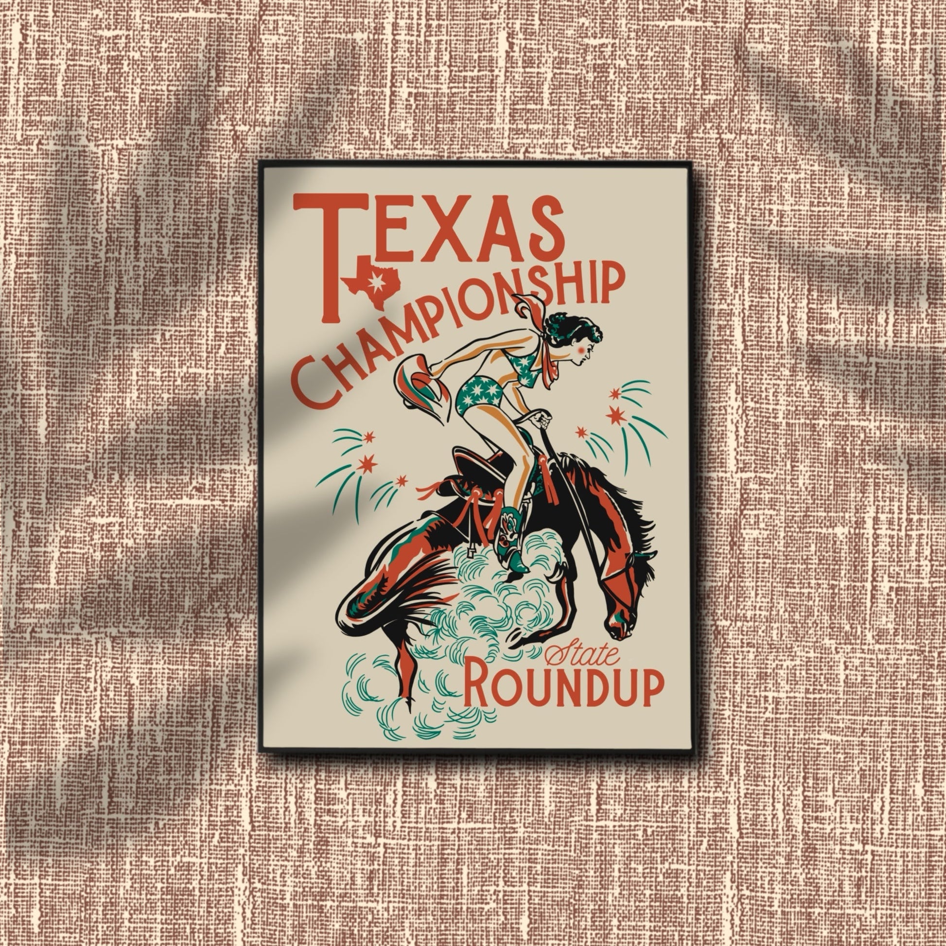 Retro Western Texas Cowgirl Rodeo Wall Art - Atomic Digital ArtDigital Wall Art