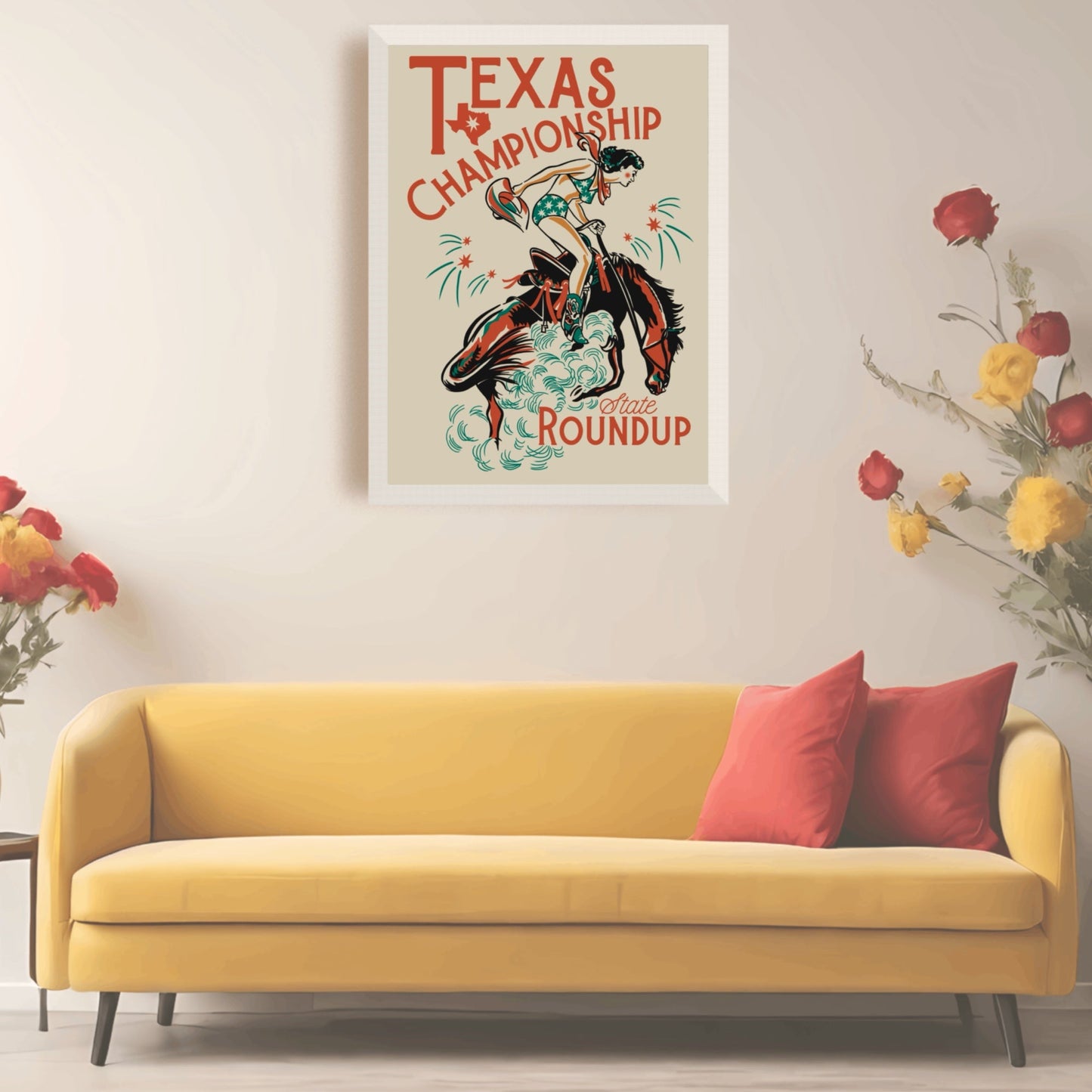 Retro Western Texas Cowgirl Rodeo Wall Art - Atomic Digital ArtDigital Wall Art