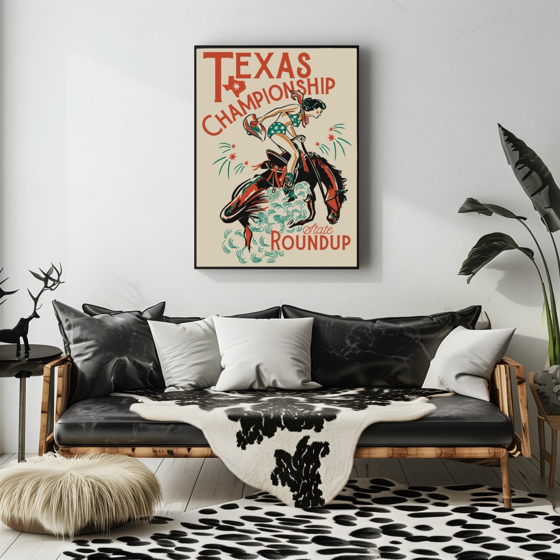 Retro Western Texas Cowgirl Rodeo Wall Art - Atomic Digital ArtDigital Wall Art