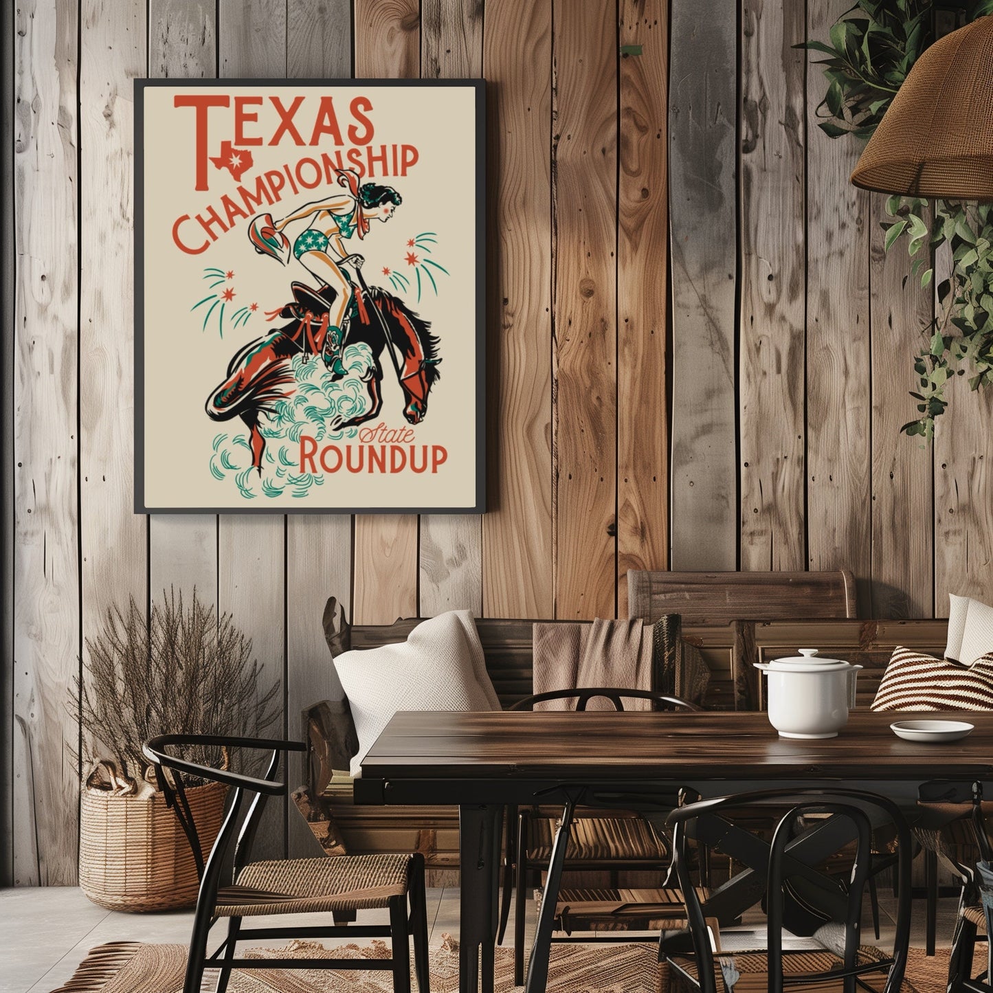 Retro Western Texas Cowgirl Rodeo Wall Art - Atomic Digital ArtDigital Wall Art