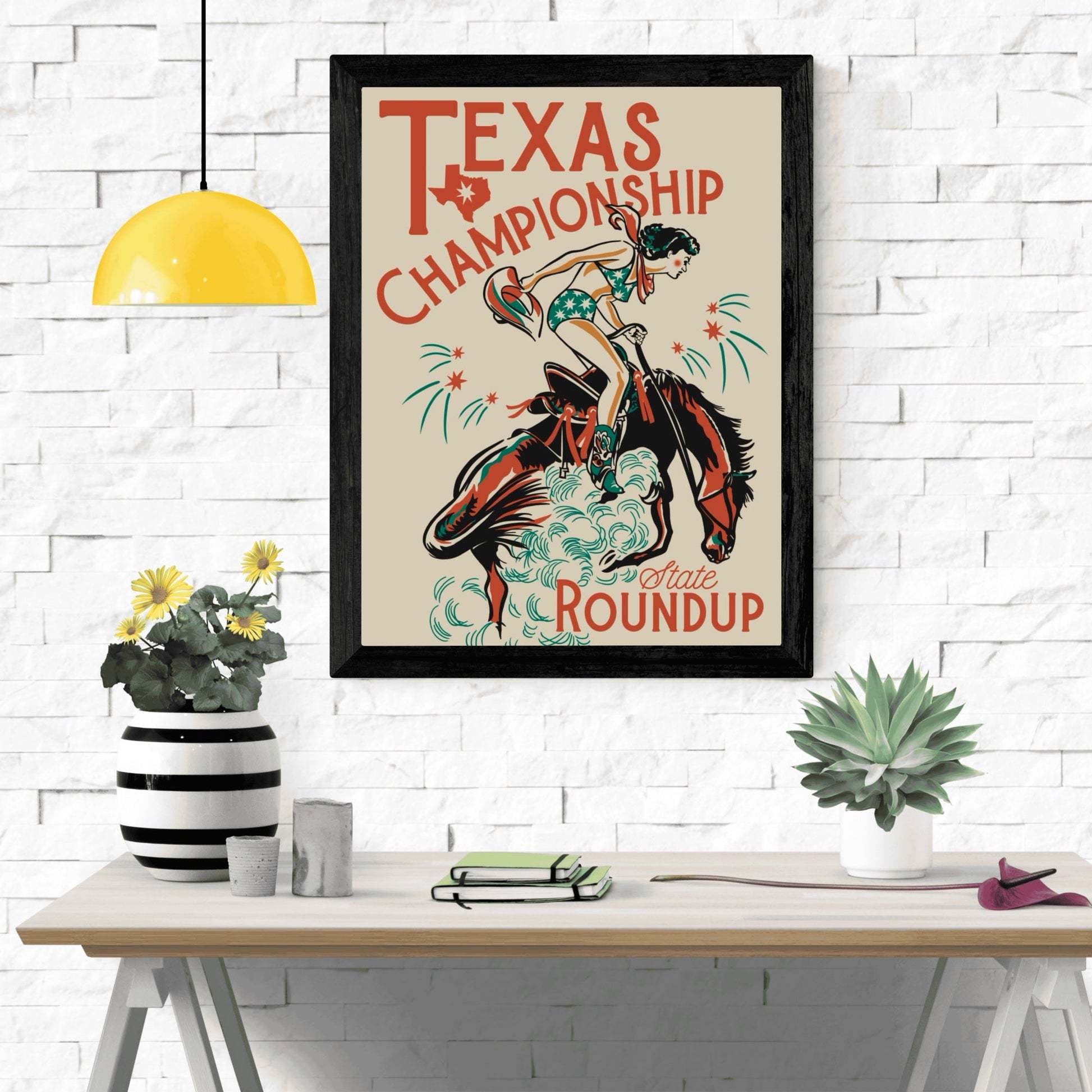 Retro Western Texas Cowgirl Rodeo Wall Art - Atomic Digital ArtDigital Wall Art