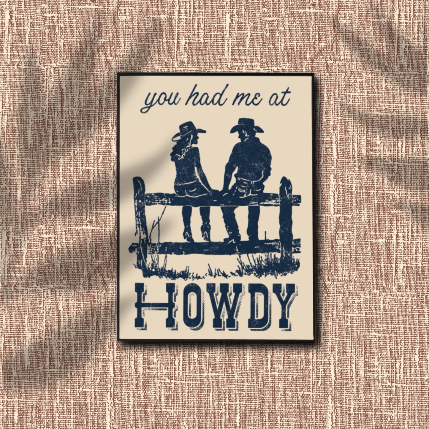 Retro Western You Had Me At Howdy Cowboy Couple Wall Art - Atomic Digital ArtDigital Wall Art