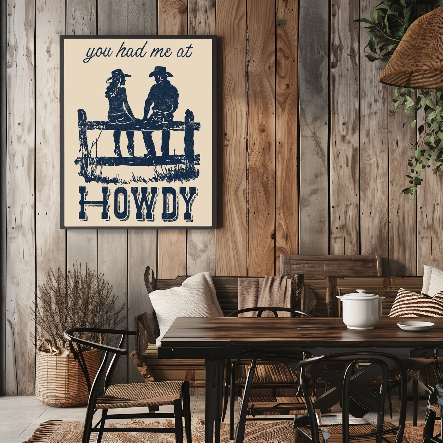 Retro Western You Had Me At Howdy Cowboy Couple Wall Art - Atomic Digital ArtDigital Wall Art