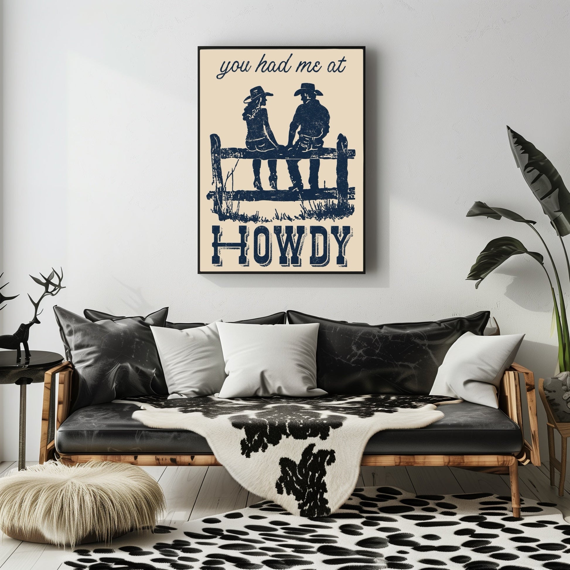 Retro Western You Had Me At Howdy Cowboy Couple Wall Art - Atomic Digital ArtDigital Wall Art