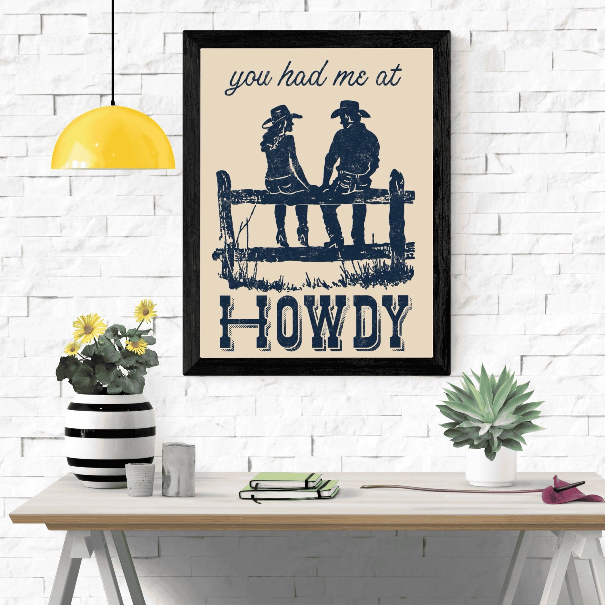 Retro Western You Had Me At Howdy Cowboy Couple Wall Art - Atomic Digital ArtDigital Wall Art