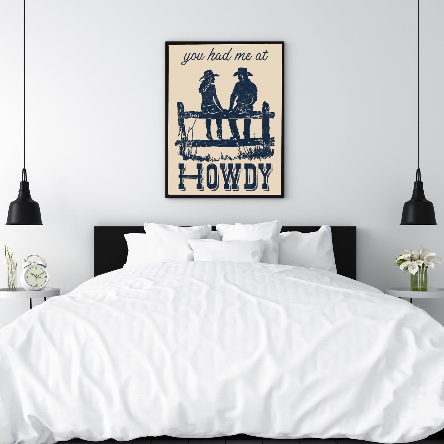 Retro Western You Had Me At Howdy Cowboy Couple Wall Art - Atomic Digital ArtDigital Wall Art